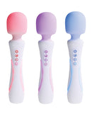 Paradise Illumination THE Wand Massager in pink, purple, and blue colors, showcasing elegant design and innovative features.