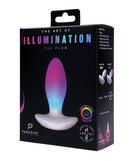 Paradise Illumination THE Plug Vibrator packaging featuring colorful illumination and sleek design.