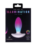 Paradise Illumination THE Plug Vibrator packaging showcasing the elegant design and customizable lighting features.