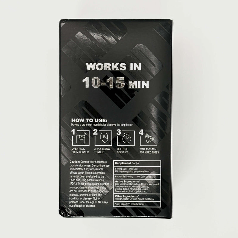 Hard Strips 1 Pack Fast-Acting Vitality Support Oral Strip packaging instructions for use and time details