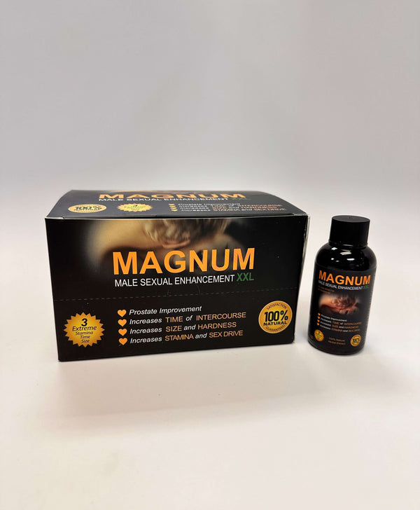 Magnum Male Sexual Enhancement XXL with box and bottle for stamina and performance boost.