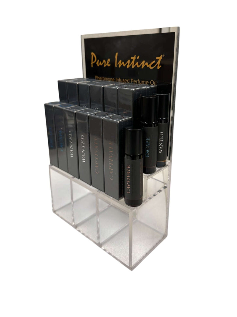 PURE INSTINCT PHEROMONE INFUSED PERFUME OIL MEN ACRYLIC CUBE DISPLAY W/TESTERS-1