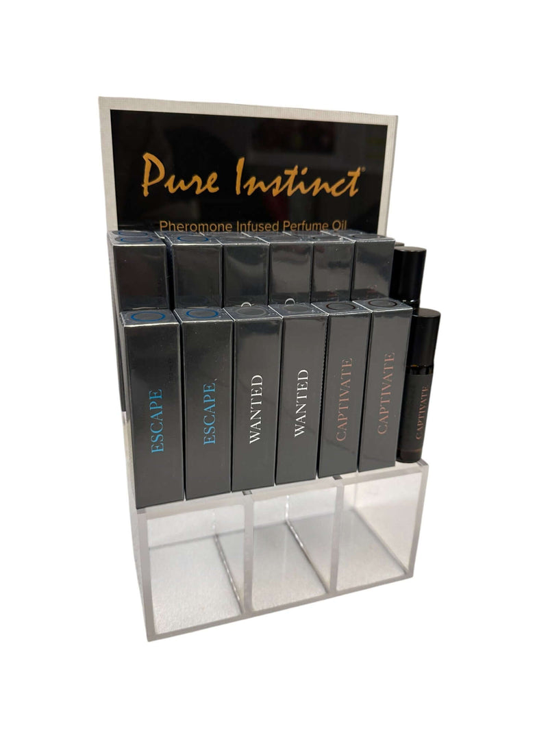 PURE INSTINCT PHEROMONE INFUSED PERFUME OIL MEN ACRYLIC CUBE DISPLAY W/TESTERS-2