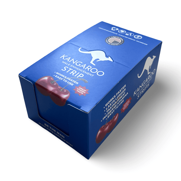 Kangaroo Cherry Strips 30 pc Display - Fast-Acting Male Enhancement Cherry Sublingual Strips Packaging