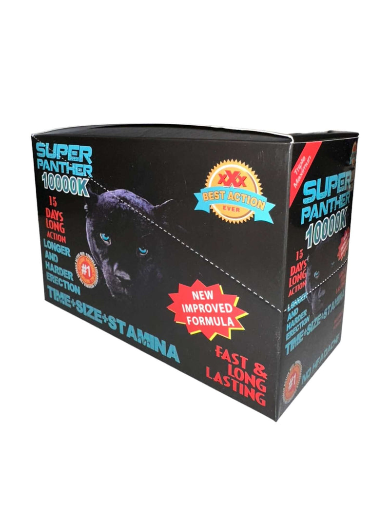 Super Panther 10000K 24pc display box for male enhancement with 15 days long action formula for longer, harder erections and improved stamina.