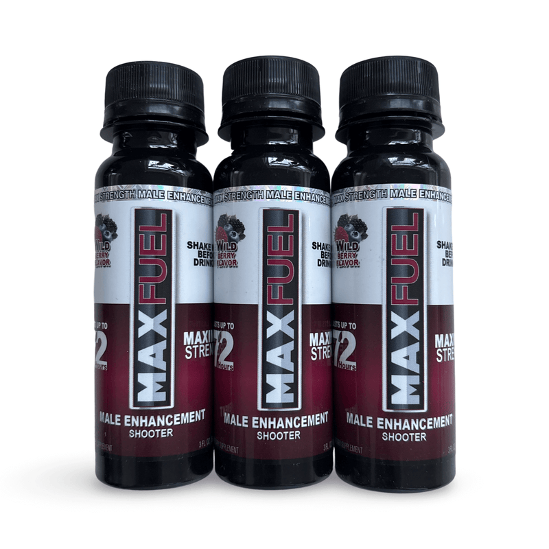 MaxFuel Wild Berry Male Enhancement Shooter 3-pack improves stamina and performance with natural ingredients.