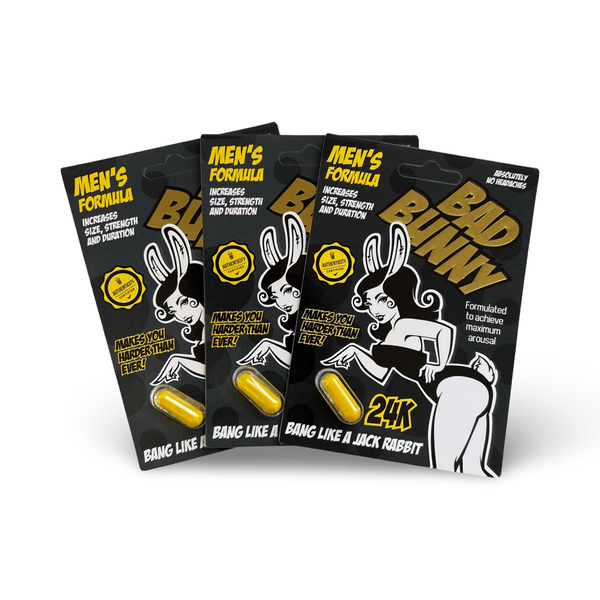 Bad Bunny Male Vitality Formula 3 capsules, designed for increased energy, stamina, and confidence in men.