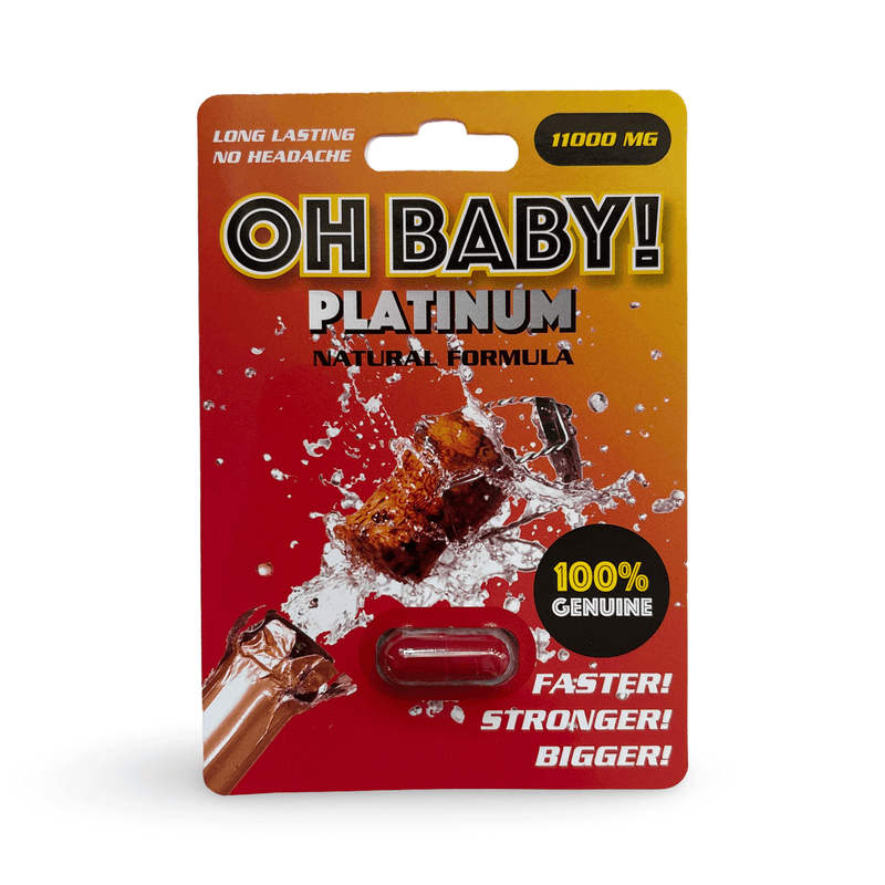 Oh Baby! Platinum Natural Formula packaging with a capsule, promoting male vitality and energy support.