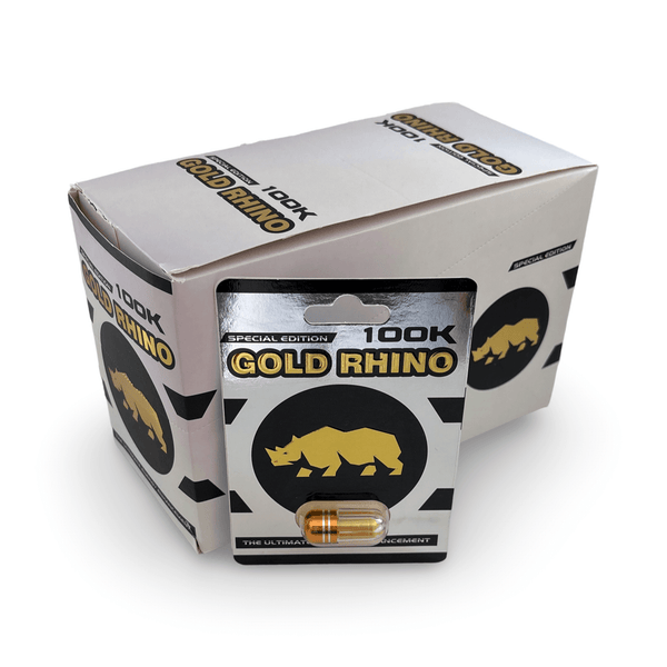 Rhino Gold 100K Silver Edition package and capsule for enhanced stamina and performance.