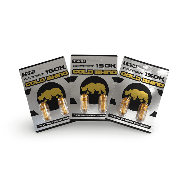 Rhino Gold 150K Twin Special Edition 3-pack, premium energy supplement for stamina and performance.