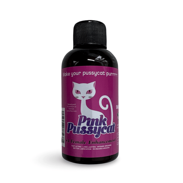 Pink Pussycat 2 oz bottle for female enhancement, boosts lubrication and sexual desire.