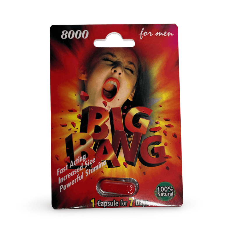 Big Bang 8000 capsule pack for men, promoting vitality and stamina with powerful natural ingredients.