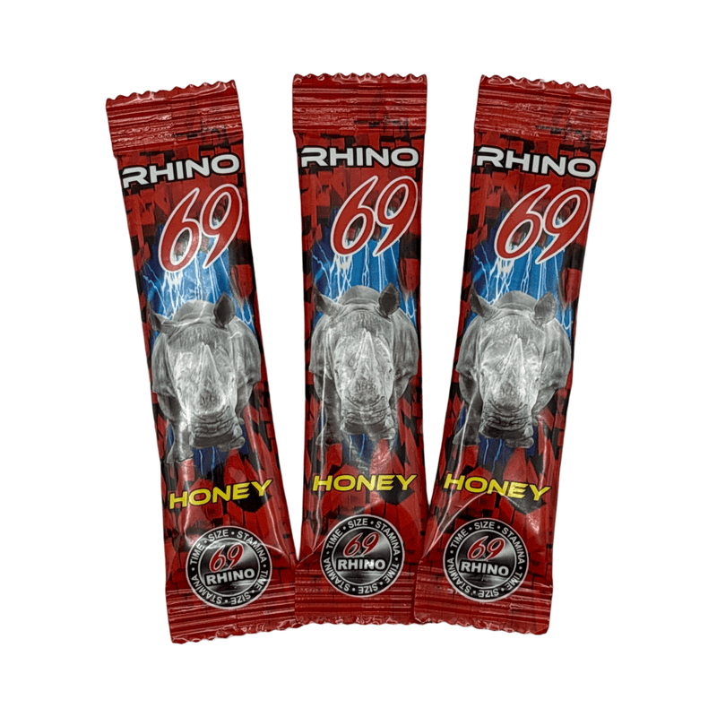 Rhino 69 Honey Red male enhancement honey packs for fast-acting sexual performance boost.