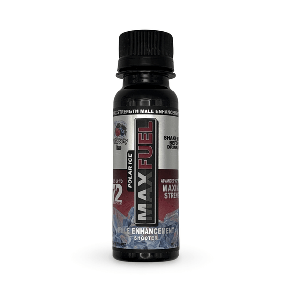 MaxFuel Polar Ice Male Enhancement Shooter in Wild Berry Ice flavor, 3 fl oz bottle for enhanced stamina and performance.