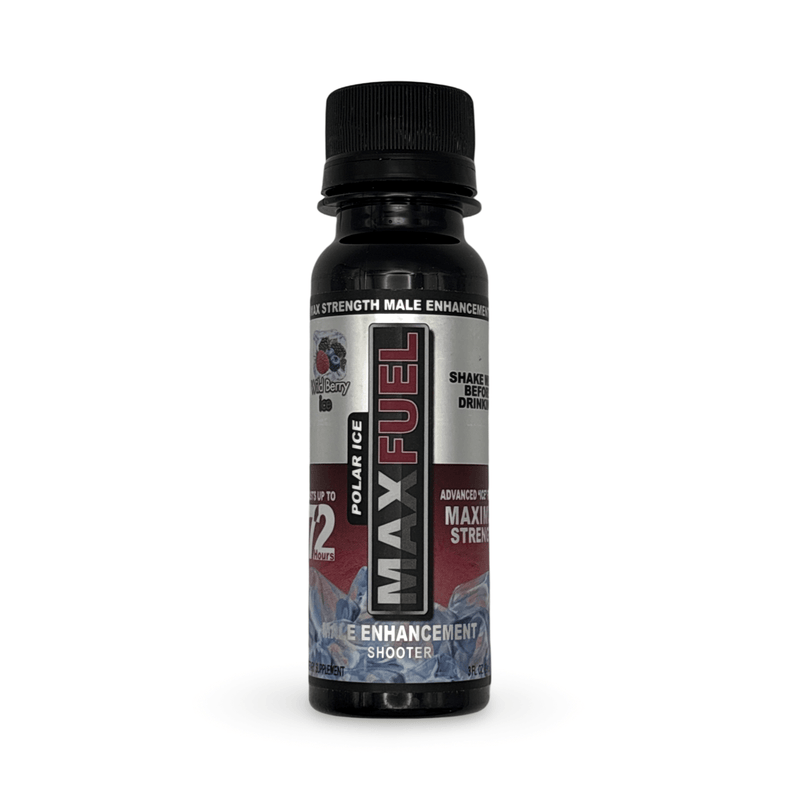 MaxFuel Polar Ice Male Enhancement Shooter in Wild Berry Ice flavor, 3 fl oz bottle for enhanced stamina and performance.