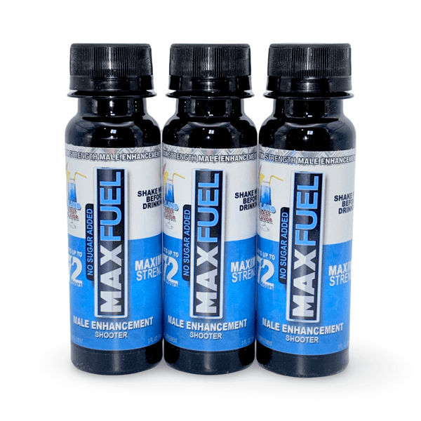 MaxFuel Island Blast Male Enhancement Shooter bottles for boosting stamina and testosterone, 3 x 3 fl oz.