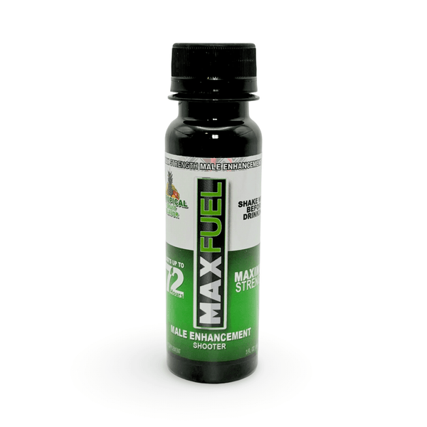 MaxFuel Tropical Fruit Male Enhancement Shooter 3 fl oz bottle for stamina and testosterone boost.