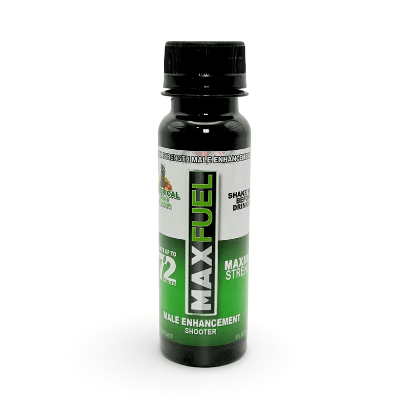 MaxFuel Tropical Fruit Male Enhancement Shooter 3 fl oz bottle for stamina and testosterone boost.