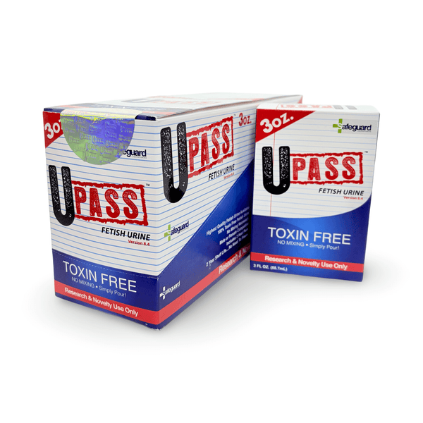 Upass synthetic urine 2 oz bottle, toxin free, genuine urea for lab accuracy, premixed sample, research use only.
