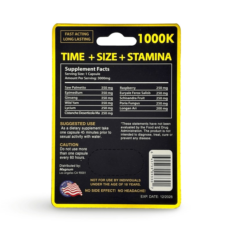 Magnum XXL 1000K – Men’s Vitality & Stamina Support (20-Count Display)