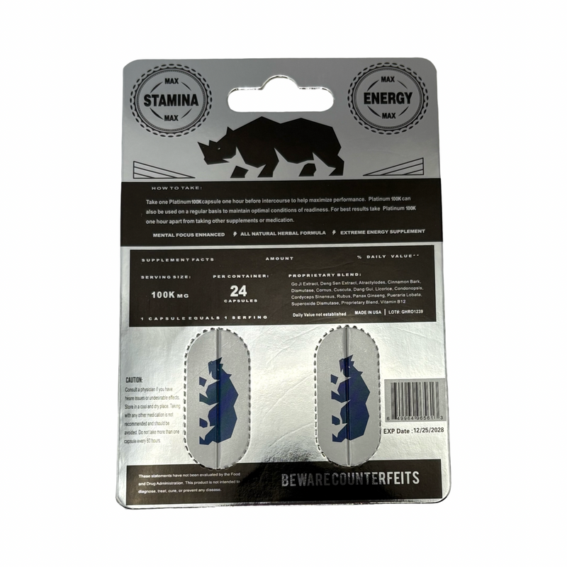 Rhino Gold 150K Twin Special Edition pack showcasing stamina and energy supplement with usage instructions.