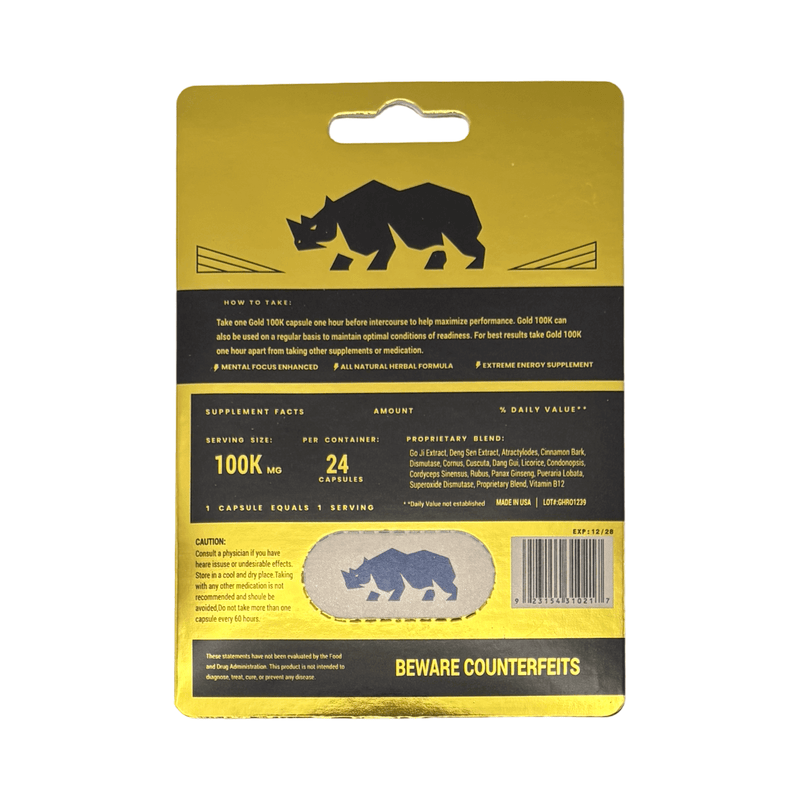 Rhino Gold 100K Special Edition – 24 Capsule Display | Men’s Vitality & Energy Support