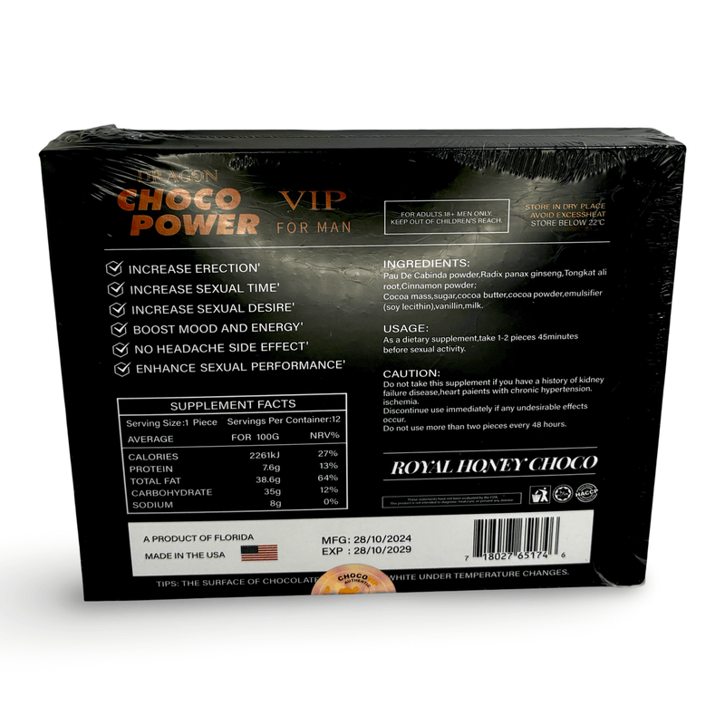 Dragon Coco Power for Men – 12 Pc Box | Premium Chocolate with Herbal Vitality Blend