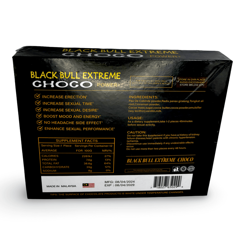 Black Bull Extreme Choco – Dark Chocolate for Men’s Vitality & Energy Support