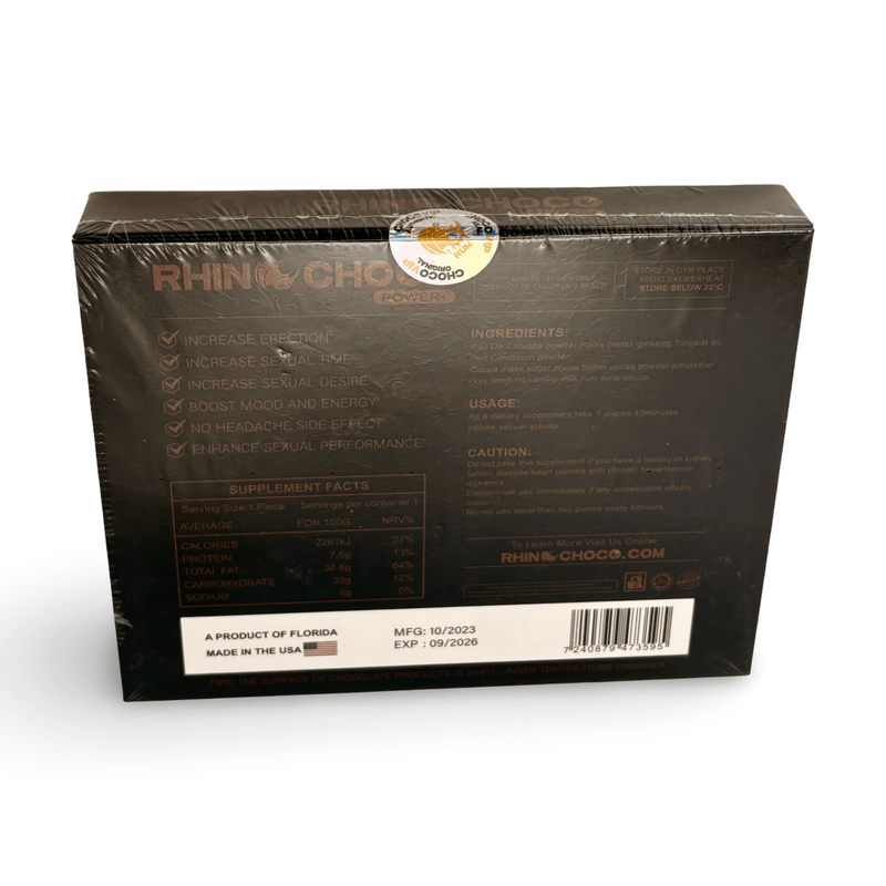 Rhino Rum Chocolate VIP – 12 Pc Display | Dark Chocolate with Herbal Vitality Support