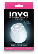 Inya The Rose Glow in the Dark Clitoral Stimulator packaging featuring a white rose design.