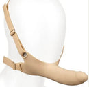 Accommodator Silicone Dong in Ivory with adjustable head straps for hands-free stimulation.