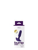 VeDO Bump Mini Rechargeable Silicone Butt Plug Purple packaging displaying the product with a sleek design.