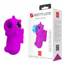 Pretty Love Magic Unicorn Finger Vibrator Purple shown with its packaging, whimsical design for playful stimulation.