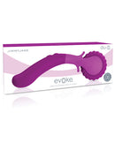 Jimmyjane Evoke Du-o Vibrating Wheel Massager Purple in packaging, designed for muscle relaxation and invigorating massage.