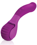 Jimmyjane Evoke Du-o Vibrating Wheel Massager Purple close-up, featuring smooth silicone wheels for relaxation.