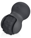 Jimmyjane Evoke Rol-o Vibrating Massage Wheel Black, a silicone massage tool for deep relaxation and pressure point targeting.