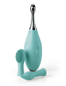 Jimmyjane Focus Pro Sonic Vibrating Massager in sleek teal design with multiple attachments for versatile pleasure.