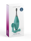 Jimmyjane Focus Pro Sonic Vibrating Massager in packaging, showcasing its silicone and stainless steel design.