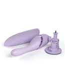 JimmyJane Hello Bang Thrusting Vibrator Lavender in a sleek modern design with suction base and percussive massage features.