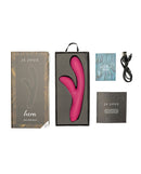 Je Joue Hera Rabbit Vibrator Fuchsia packaging with the vibrator, instructions, and charging cable.