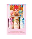 JO Tri-Me Triple Pack Candy Shop Flavored Lube Gift Set featuring three flavored lubricants in a colorful box.