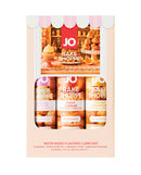JO Tri-Me Triple Pack Bake Shoppe Flavored Lube Gift Set featuring three flavored lubricants in a colorful box.