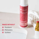 JO Vitalize Nourish Restoring Intimate Moisturizer 2 Oz displayed on a bathroom counter, highlighting its key ingredients and benefits.