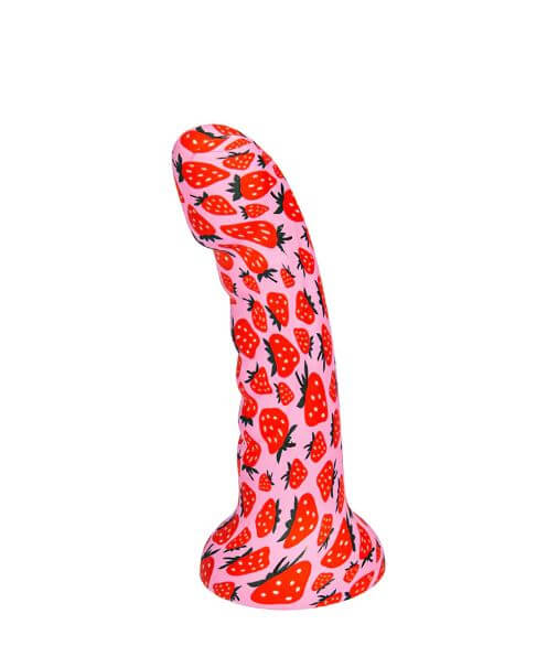 7-inch silicone suction cup dong with strawberry pattern, medical-grade silicone dildo by JUCI