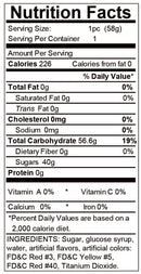 Nutrition facts for Hott Products Sweet-Ass Strawberry Gummies 60 Gram Bag, showing calories, sugars, and ingredients.