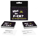 What The F*ck Bar Cards from Kheper Games, featuring over 200 raunchy questions for adult party fun.