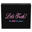 Let's F*ck! Board Game box design featuring title and description of the XXX sex game for couples.