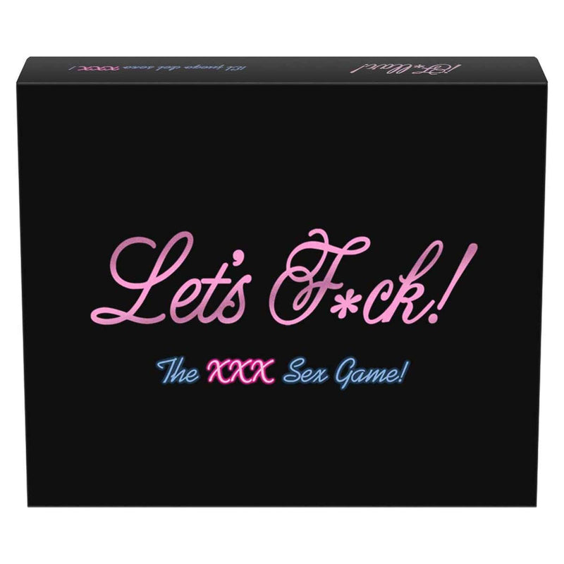Let's F*ck! Board Game box design featuring title and description of the XXX sex game for couples.