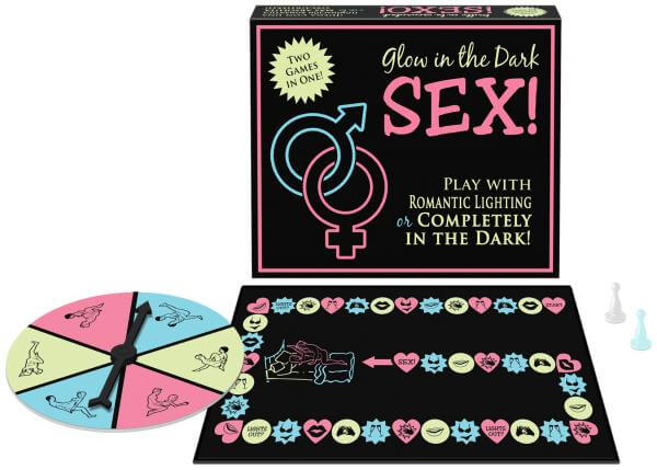 Glow-in-the-Dark SEX! board game for couples, featuring playful actions and two game modes—lit or dark.