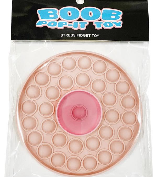 Tan Boob Pop-It Toy in packaging, a fun stress fidget toy for adults, perfect for parties and gifts.